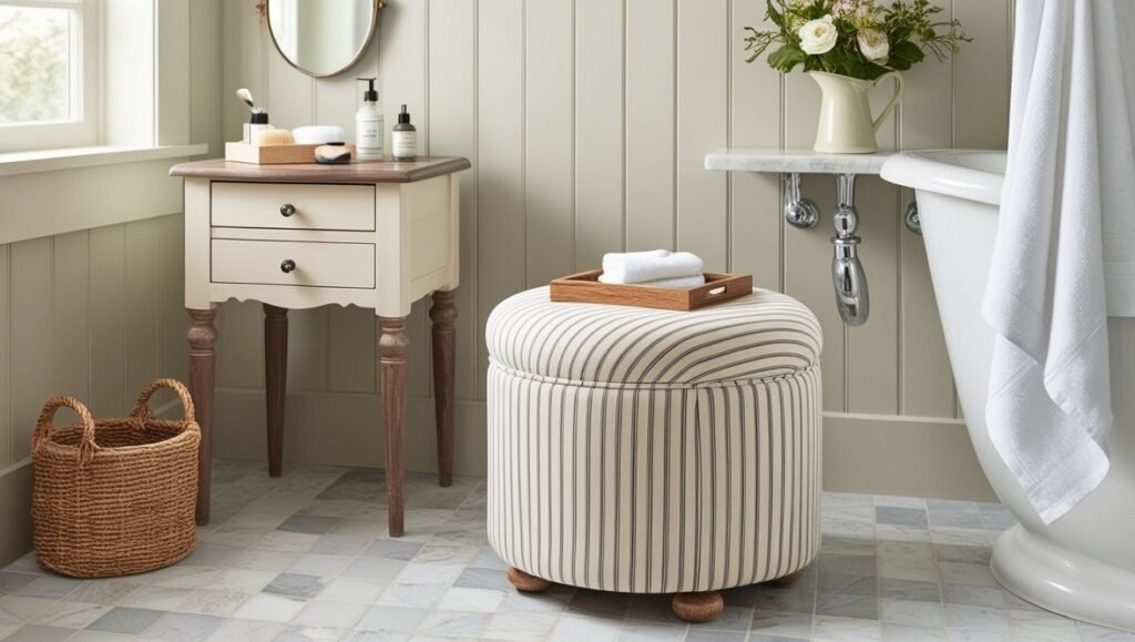 Ticking Stripe Upholstered Stool