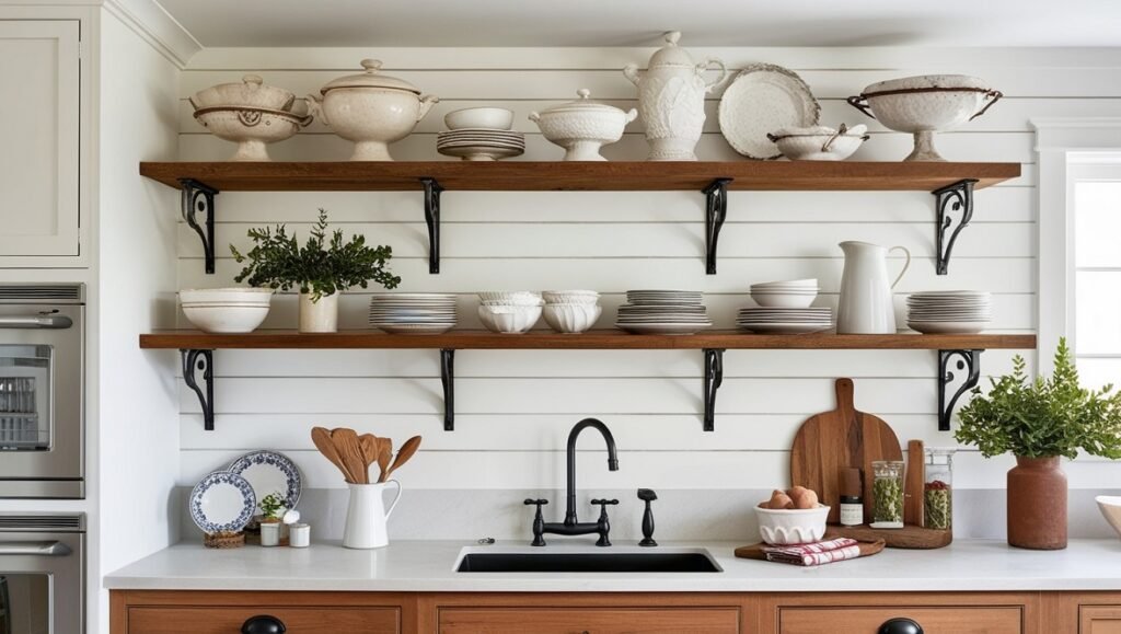 Open Shelving with Wrought Iron Brackets