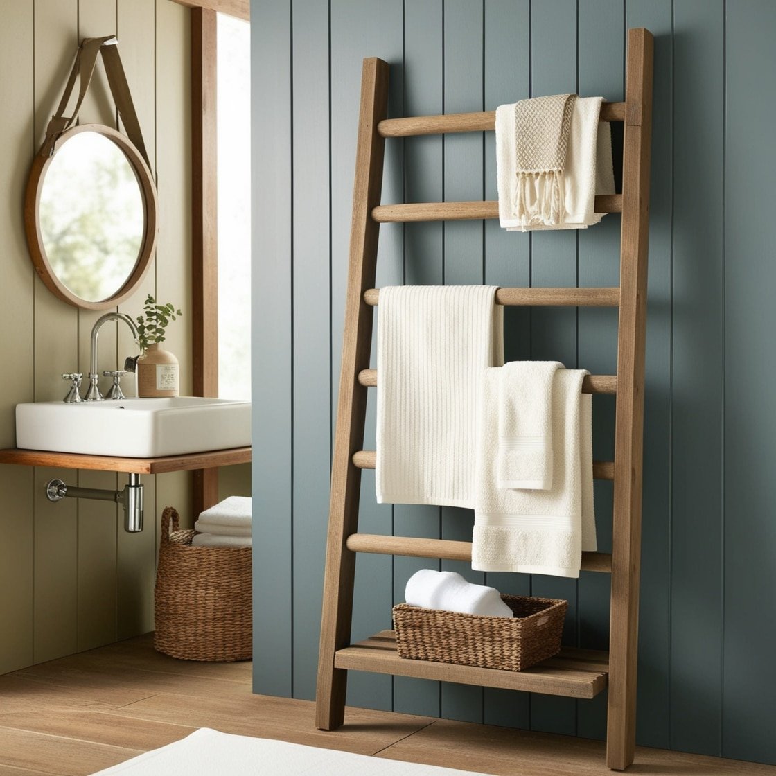 Repurposed Ladder Towel Racks